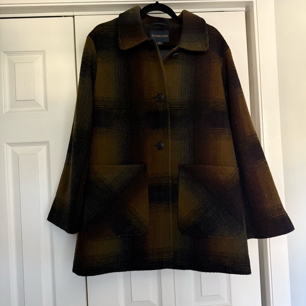 Pendleton Women's Pea Coat - Brown and Black Plaid